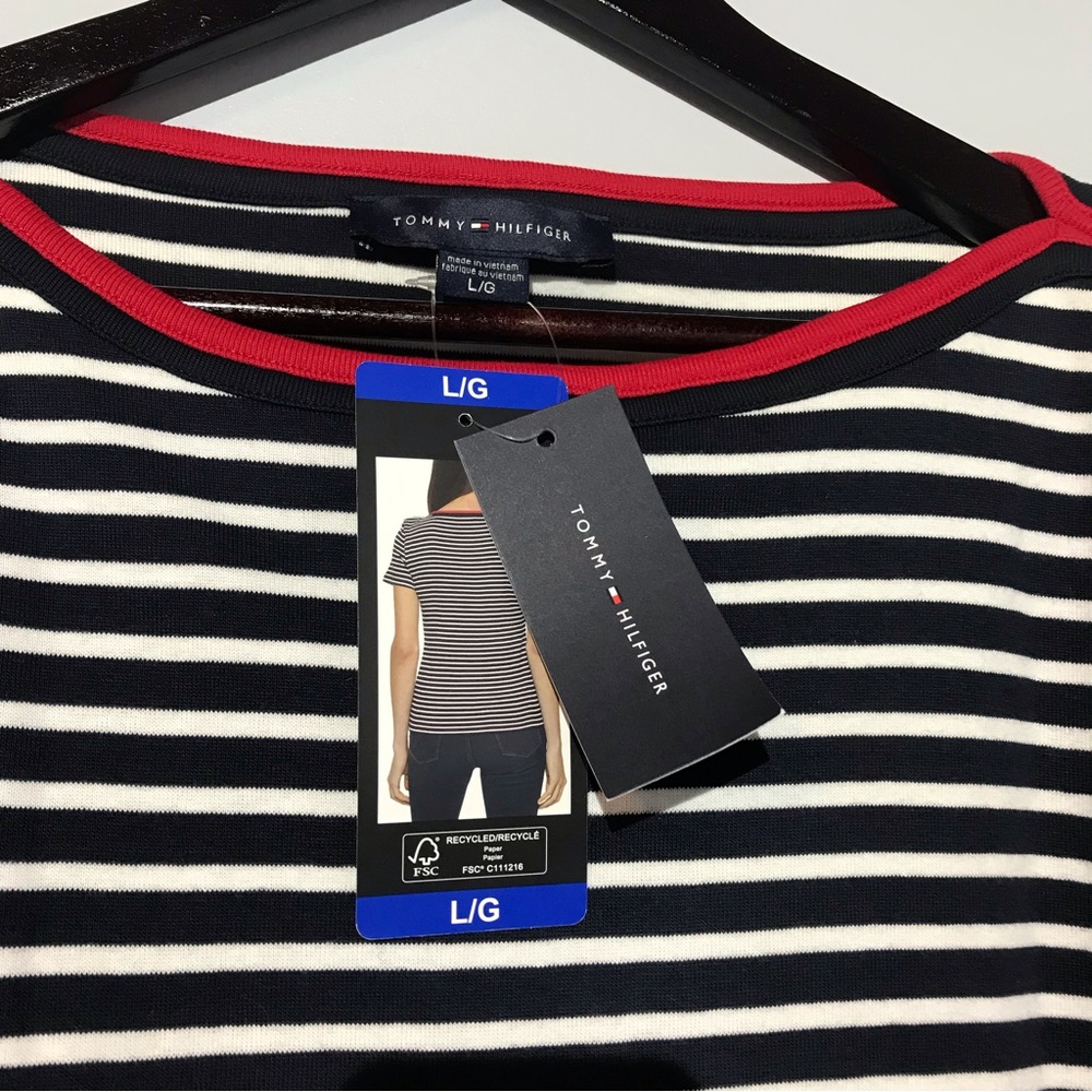 Tommy Hilfiger Blue & White Women’s T-Shirt Large